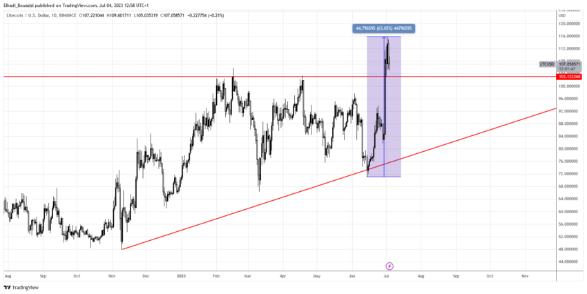 الرسم البياني اليومي لسعر عملة لايتكوين LTC