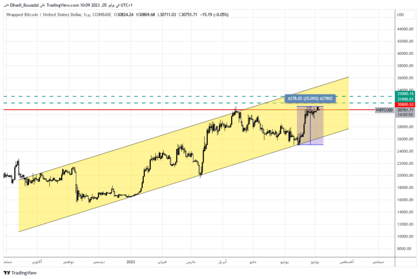 الرسم البياني اليومي لعملة WBTC
