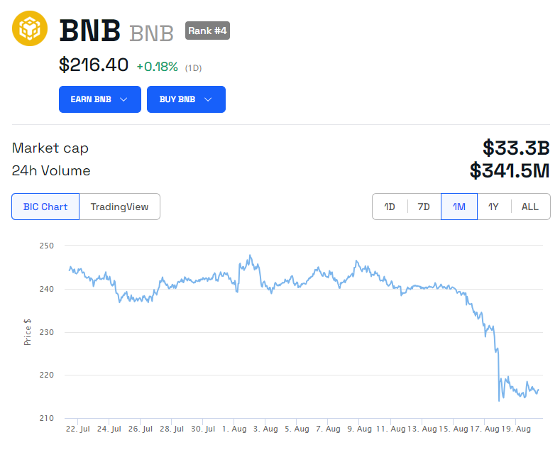 رسم بياني لسعر عملة BNB