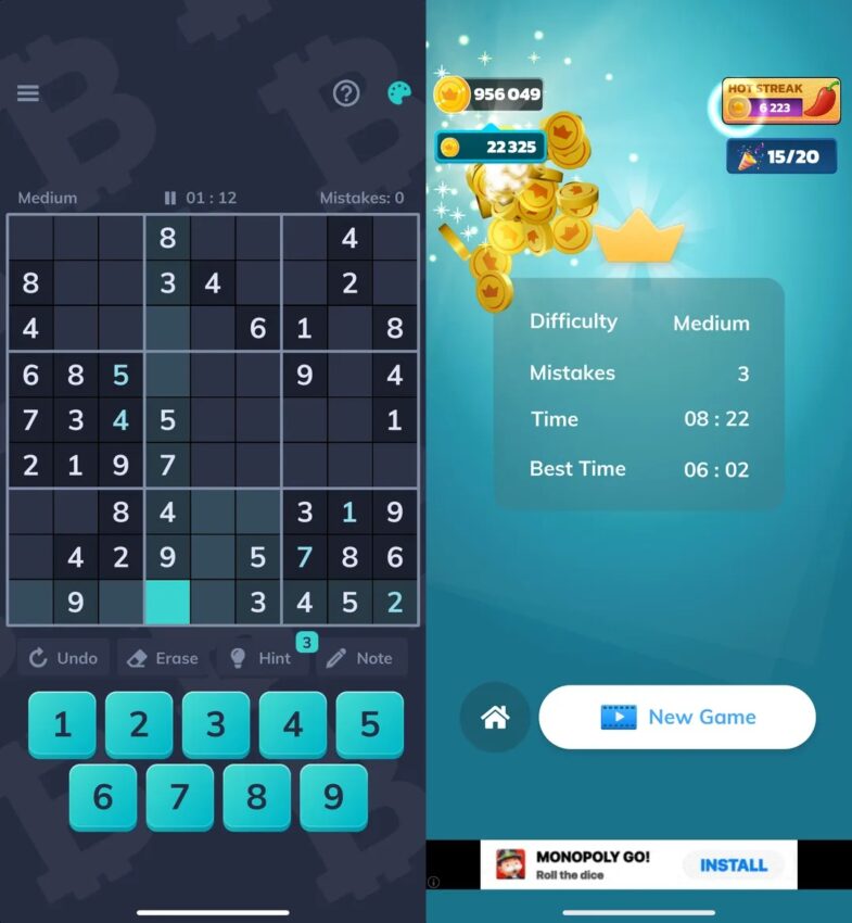 Bitcoin Sudoku game interface Source: decrpt